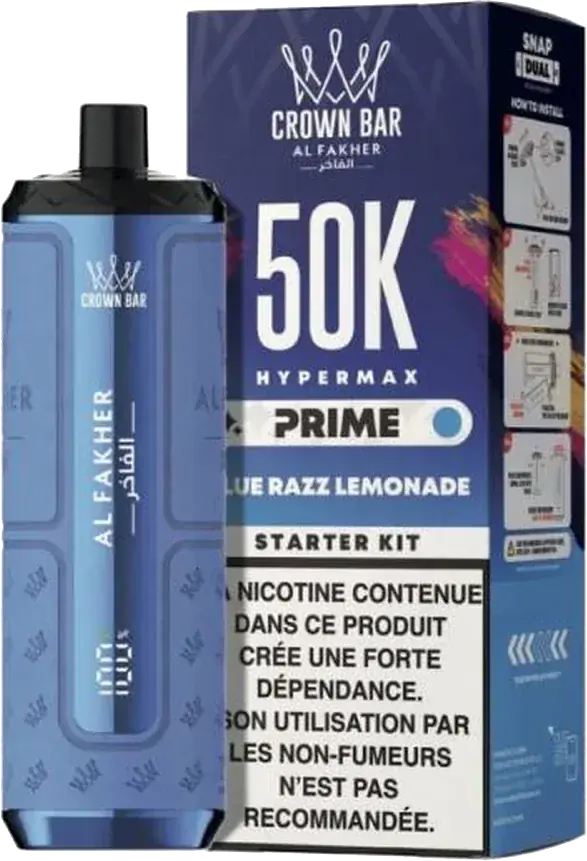 Puff rechargeable Al Fakher Crown Bar Hypermax Prime 50K, Blue Razz Lemonade