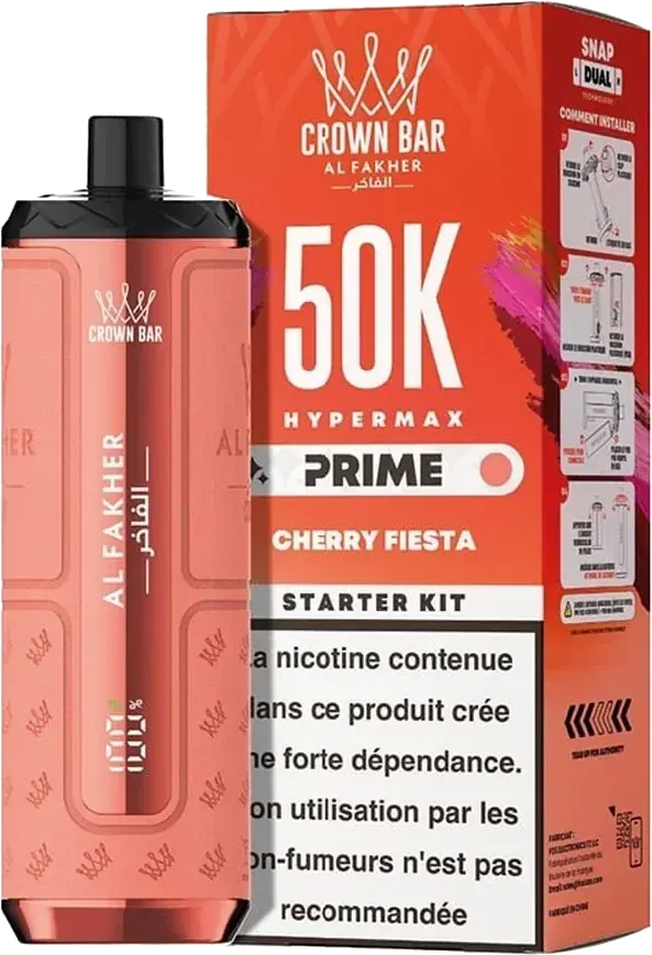 Puff rechargeable Al Fakher Crown Bar Hypermax Prime 50K, Cherry Fiesta