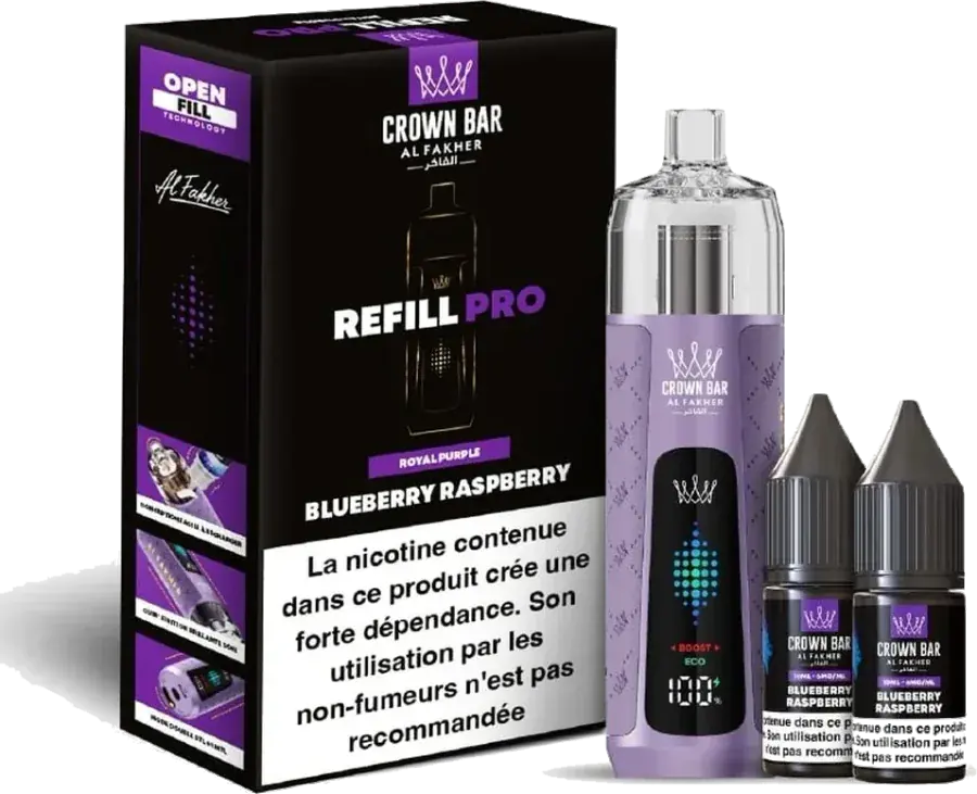 Kit rechargeable Al Fakher Crown Bar Refill Pro 30K Blueberry Raspberry