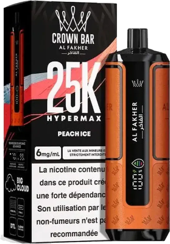 Puff rechargeable Al Fakher Crown Bar 25K Hyper Max, Peach Ice