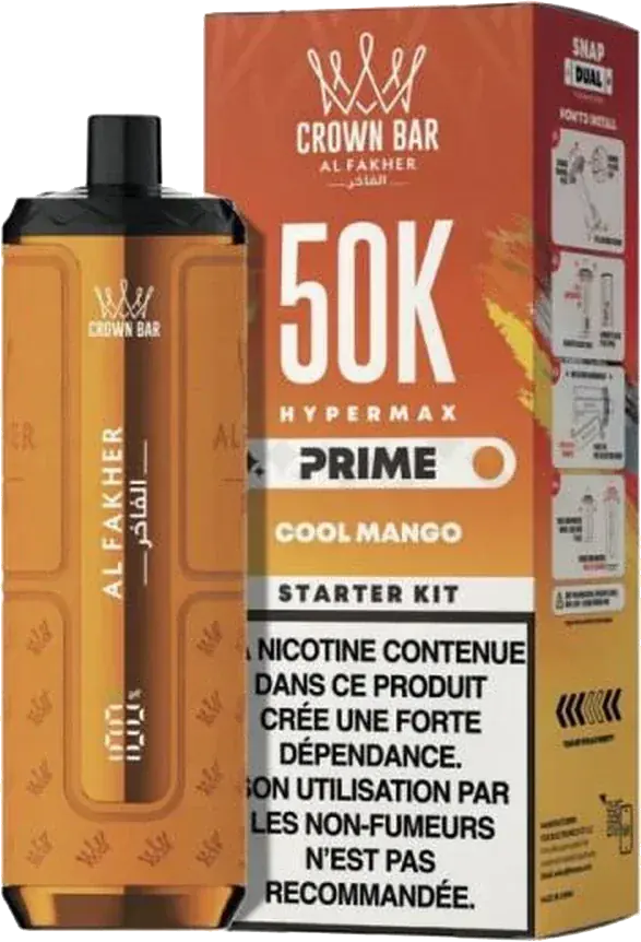 Puff rechargeable Al Fakher Crown Bar Hypermax Prime 50K, Cool Mango