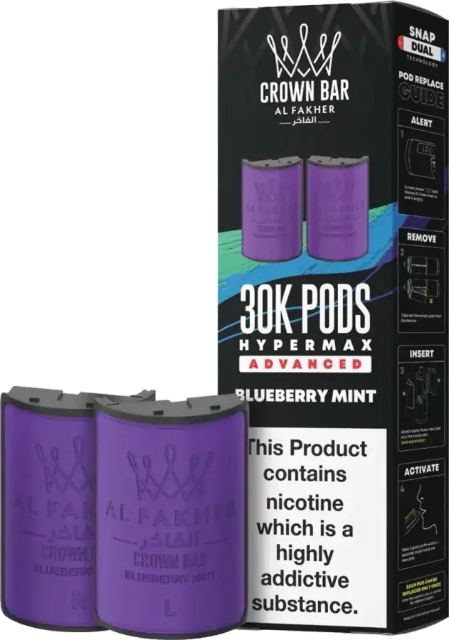 Cartouche de 2 ml Al Fakher Crown Bar 30K Hyper Max Advanced, Blueberry Mint