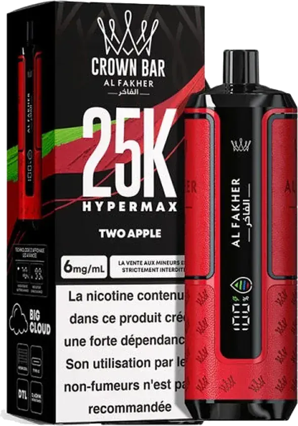Puff rechargeable Al Fakher Crown Bar 25K Hyper Max, Two Apple