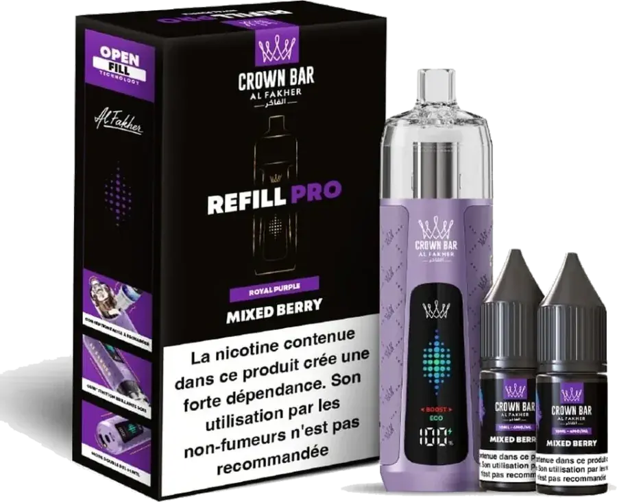 Kit rechargeable Al Fakher Crown Bar Refill Pro 30K Mixed Berry, vue principale