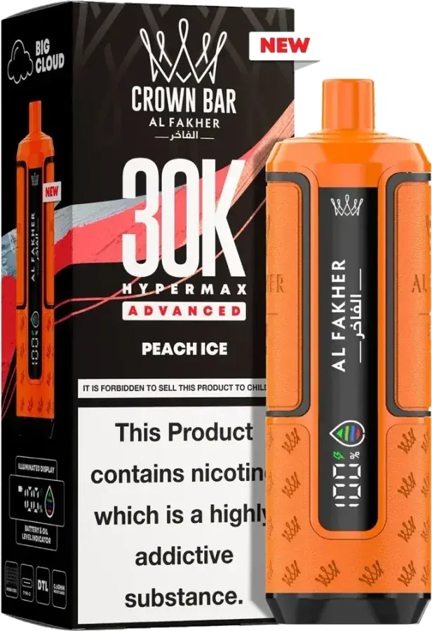 Puff rechargeable Al Fakher Crown Bar 30K Hyper Max Advanced, Peach Ice, vue principale