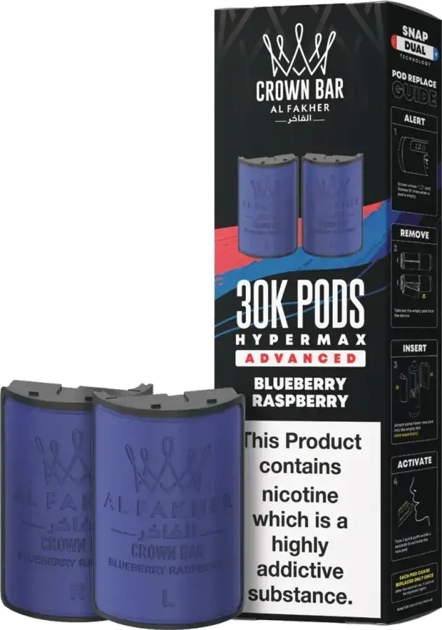 Cartouche de 2 ml Al Fakher Crown Bar 30K Hyper Max Advanced, Blueberry Raspberry