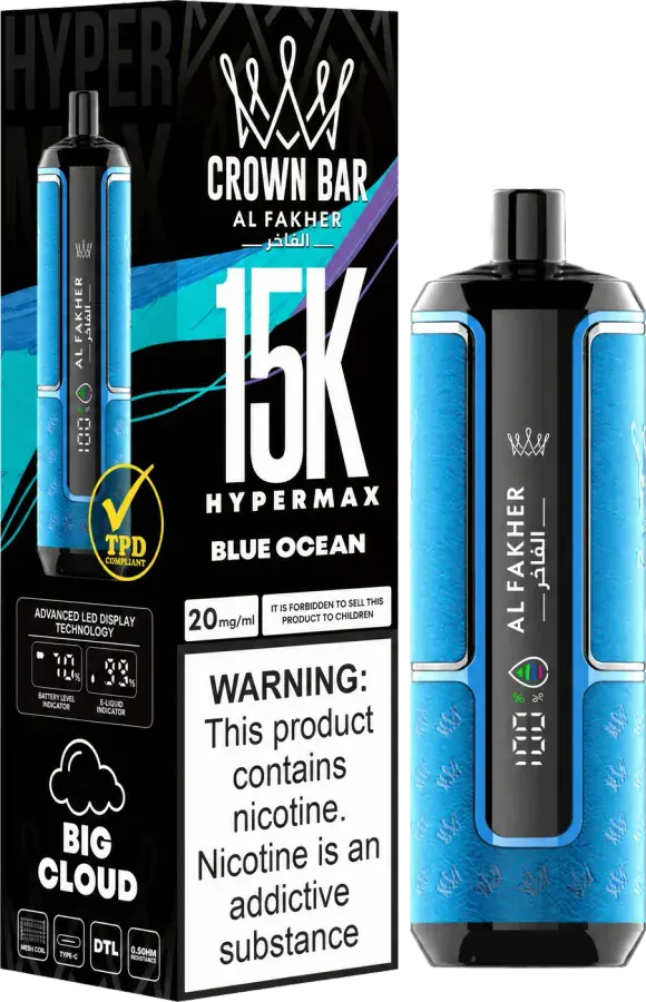 Puff rechargeable Al Fakher Crown Bar 15K Hyper Max, Blue Ocean