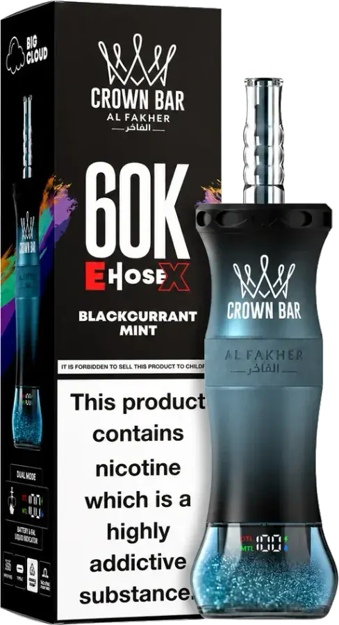Puff rechargeable Al Fakher Crown Bar 60K E-Hose X, Blackcurrant Mint