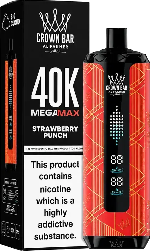 Puff rechargeable Al Fakher Crown Bar 40K Mega Max Strawberry Punch