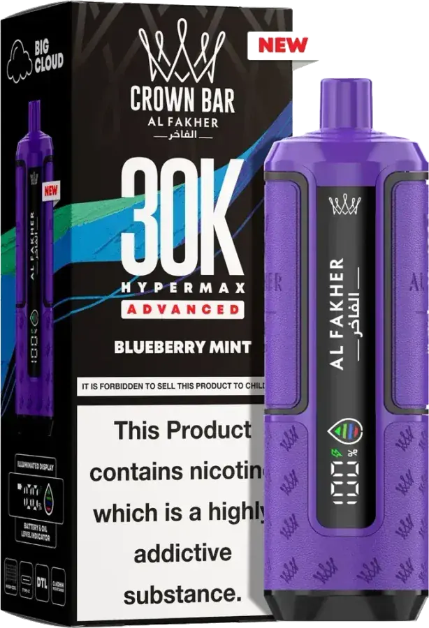 Puff rechargeable Al Fakher Crown Bar 30K Hyper Max Advanced, Blueberry Mint, vue principale