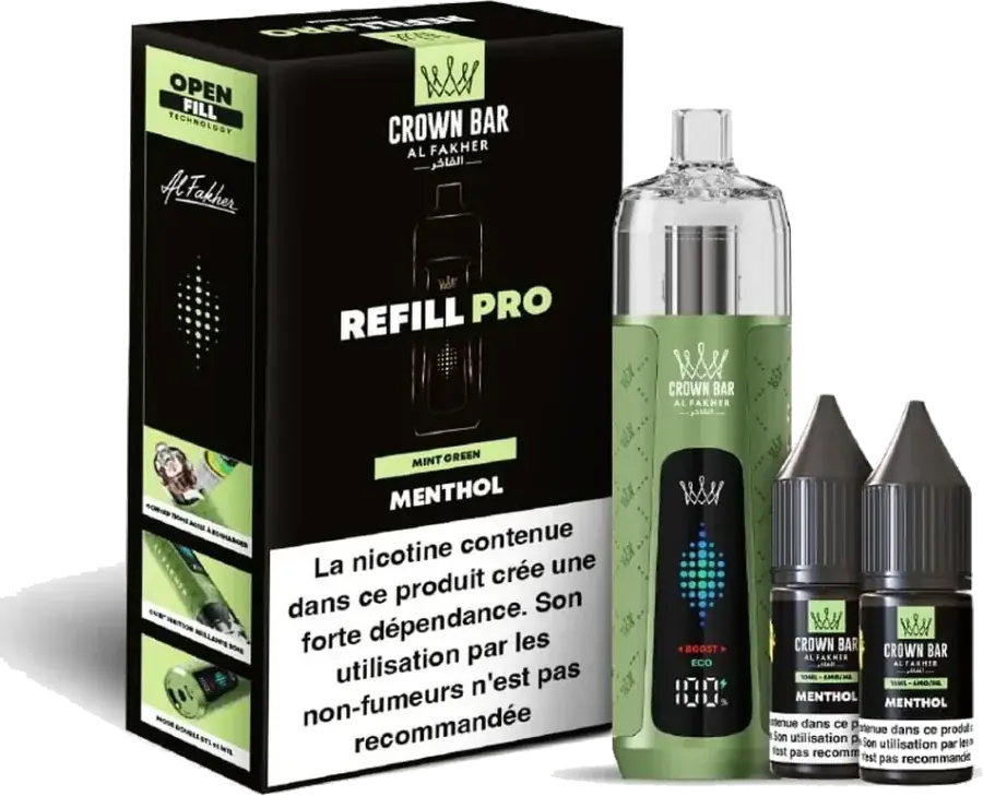 Kit rechargeable Al Fakher Crown Bar Refill Pro 30K Menthol, vue principale