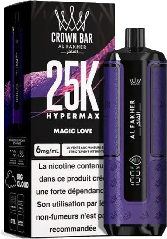 Puff rechargeable Al Fakher Crown Bar 25K Hyper Max, Magic Love