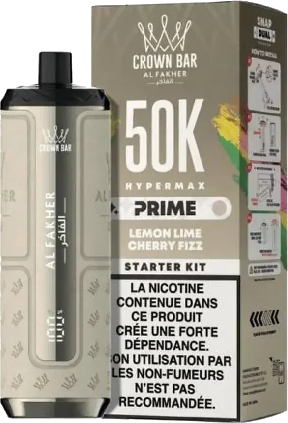 Puff rechargeable Al Fakher Crown Bar Hypermax Prime 50K, Lemon Lime Cherry Fizz