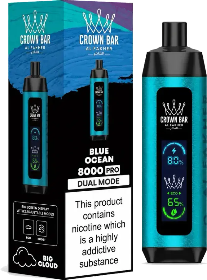 Puff rechargeable Al Fakher Crown Bar 8K Pro Blue Ocean