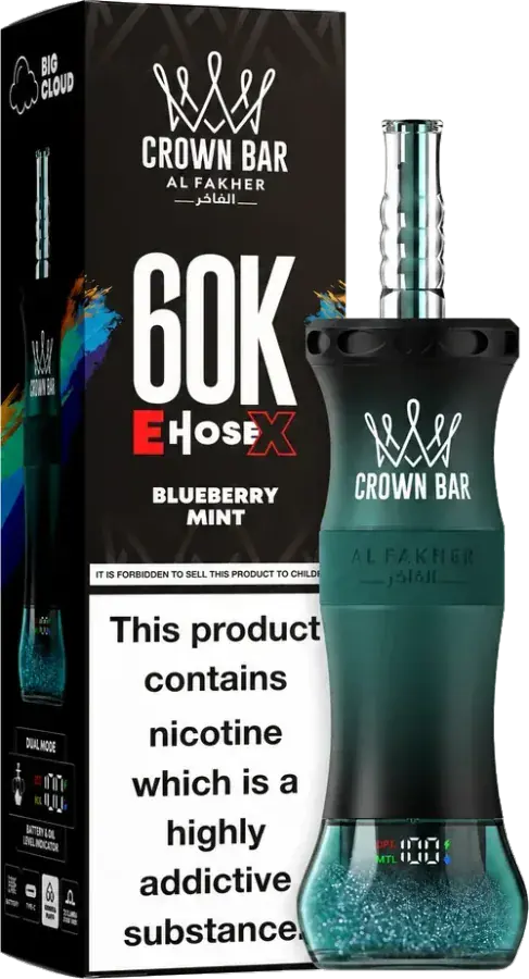 Puff rechargeable Al Fakher Crown Bar 60K E-Hose X, Blueberry Mint