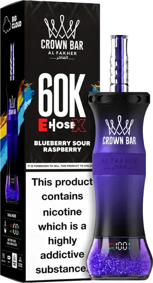 Puff rechargeable Al Fakher Crown Bar 60K E-Hose X, Blueberry Sour Raspberry