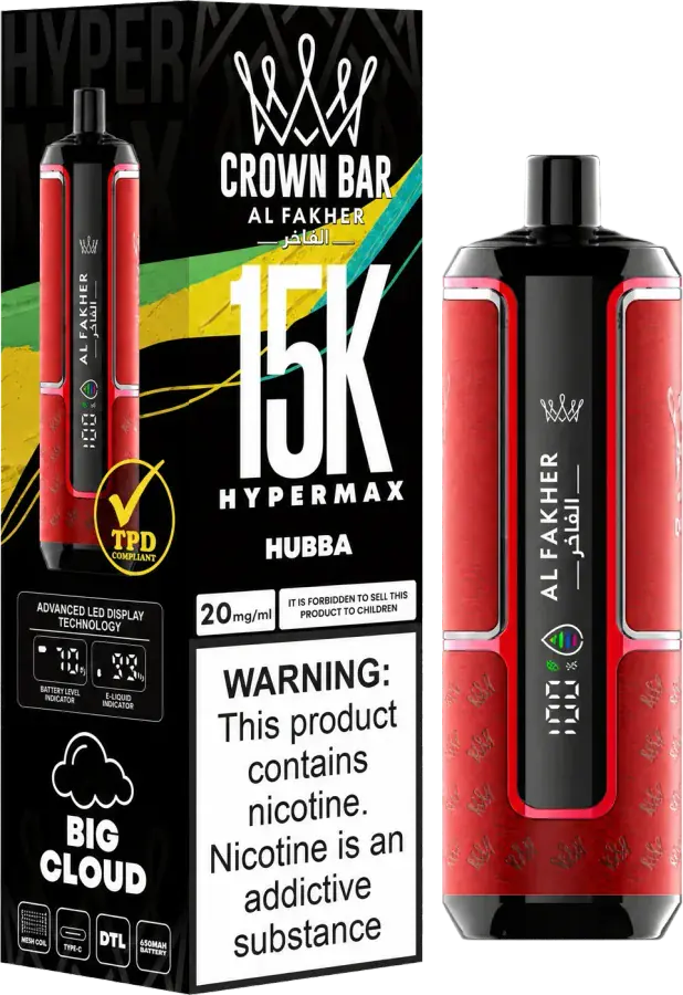 Puff rechargeable Al Fakher Crown Bar 15K Hyper Max, Hubba