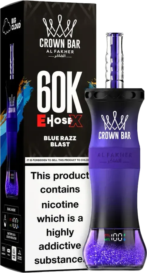 Puff rechargeable Al Fakher Crown Bar 60K E-Hose X, Blue Razz Blast