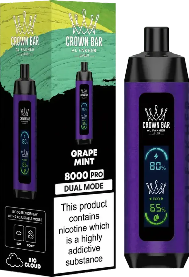 Puff rechargeable Al Fakher Crown Bar 8K Pro Grape Mint, vue principale