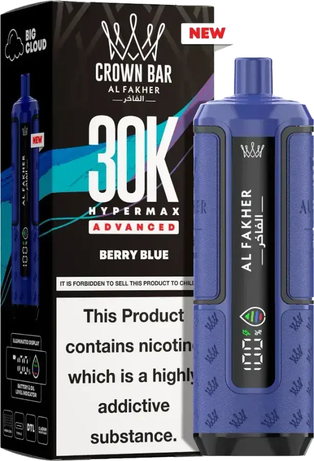 Puff rechargeable Al Fakher Crown Bar 30K Hyper Max Advanced, Berry Blue, vue principale
