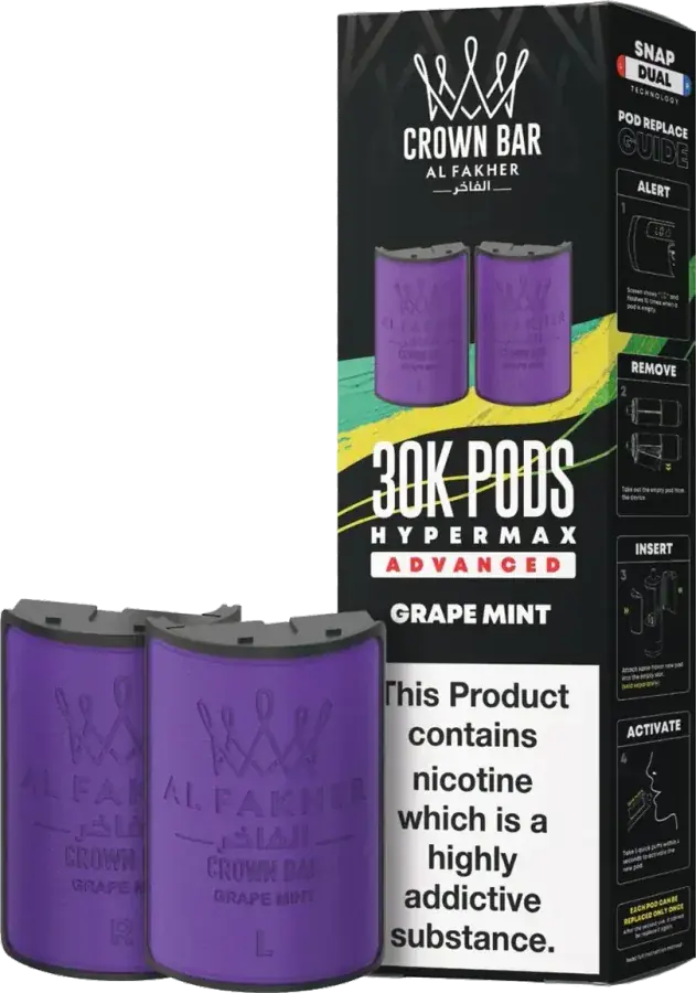 Cartouche de 2 ml Al Fakher Crown Bar 30K Hyper Max Advanced, Grape Mint, vue principale