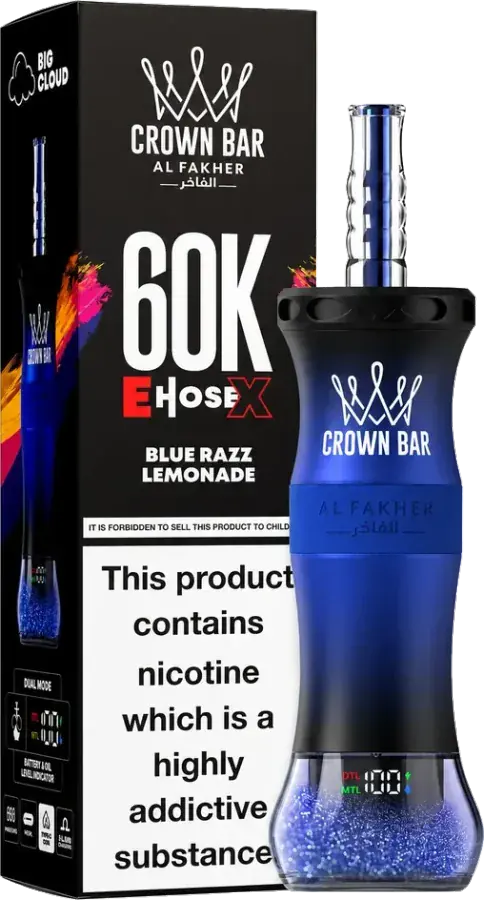 Puff rechargeable Al Fakher Crown Bar 60K E-Hose X, Blue Razz Lemonade