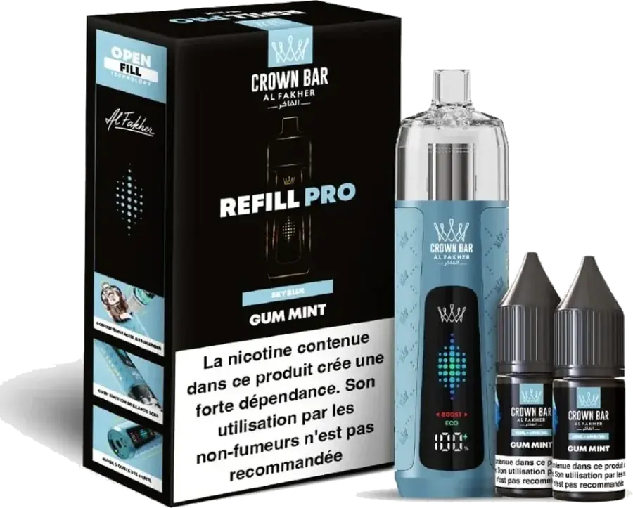 Kit rechargeable Al Fakher Crown Bar Refill Pro 30K Gum Mint, vue principale