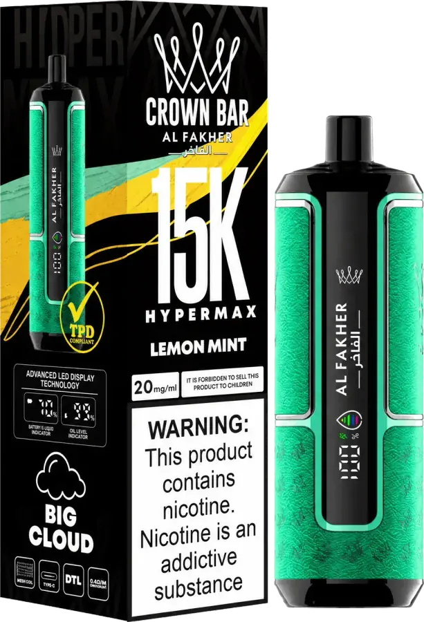 Puff rechargeable Al Fakher Crown Bar 15K Hyper Max, Lemon Mint