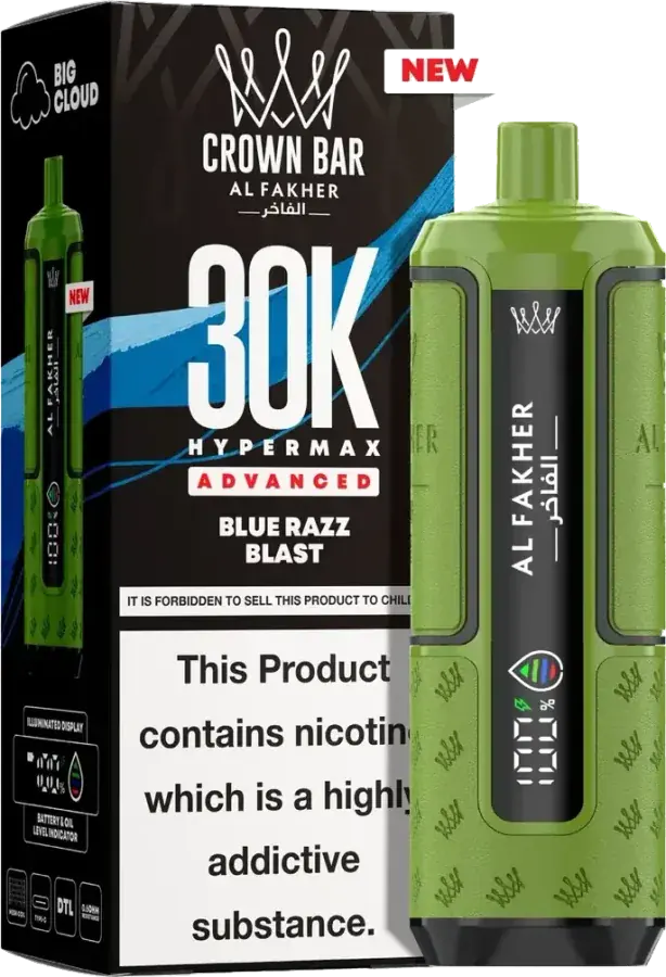Puff rechargeable Al Fakher Crown Bar 30K Hyper Max Advanced, Blue Razz Blast