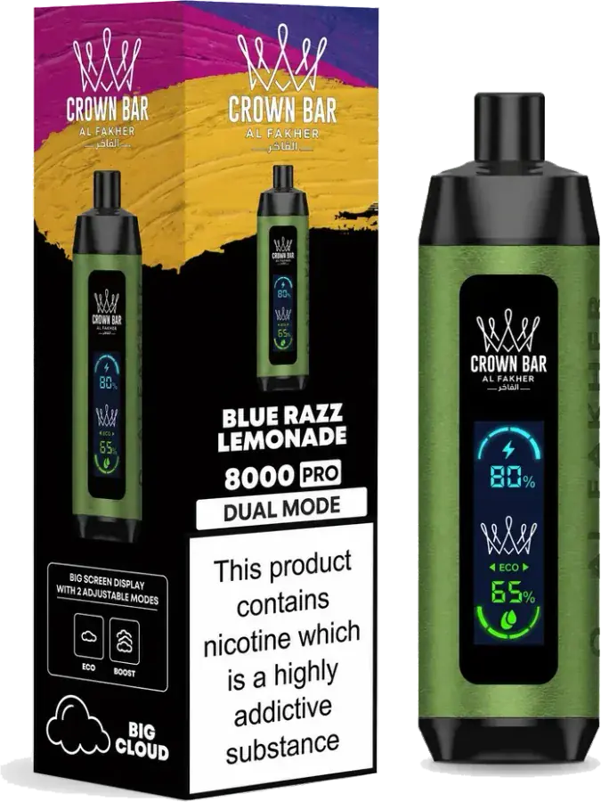 Puff rechargeable Al Fakher Crown Bar 8K Pro Blue Razz Lemonade