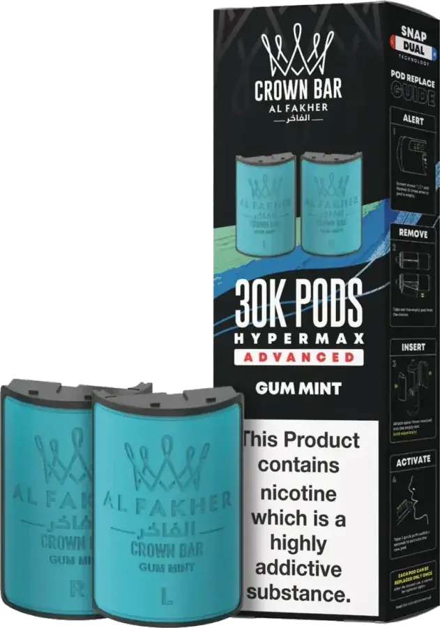 Cartouche de 2 ml Al Fakher Crown Bar 30K Hyper Max Advanced, Gum Mint