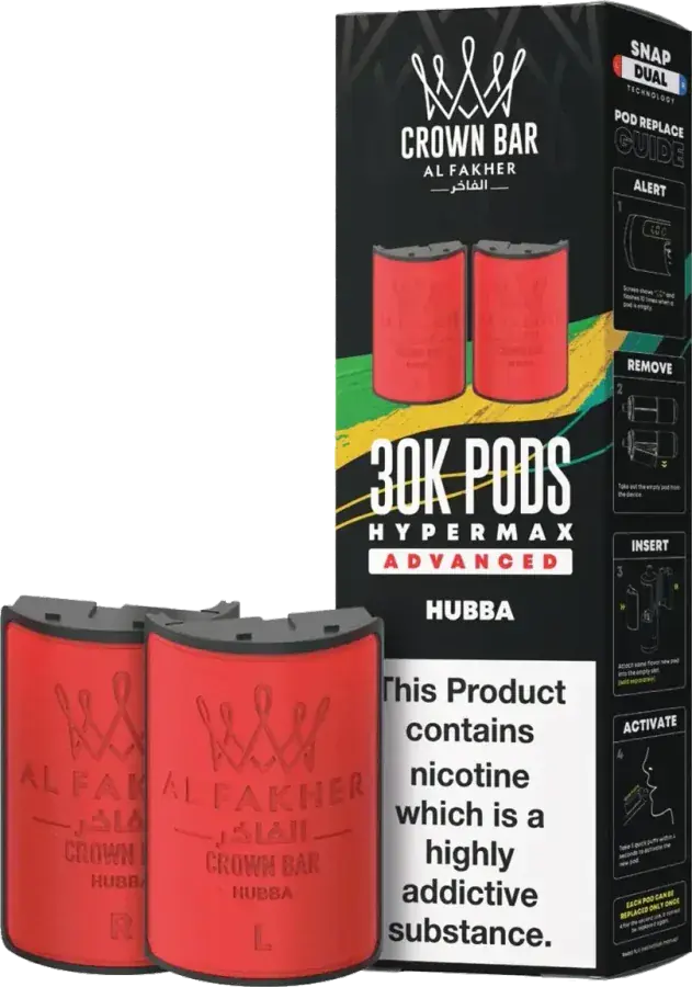 Cartouche de 2 ml Al Fakher Crown Bar 30K Hyper Max Advanced, Hubba