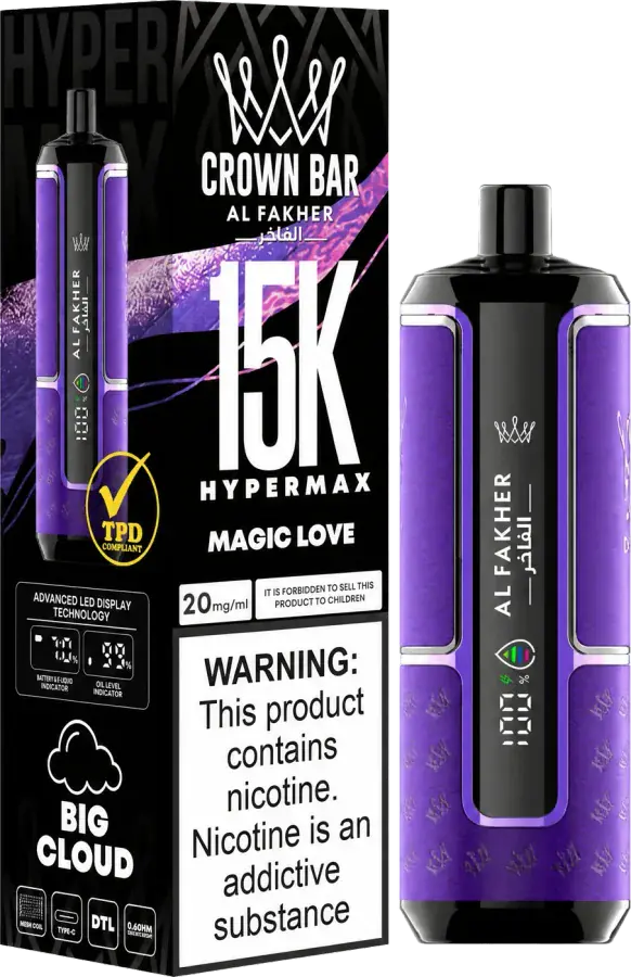 Puff rechargeable Al Fakher Crown Bar 15K Hyper Max, Magic Love