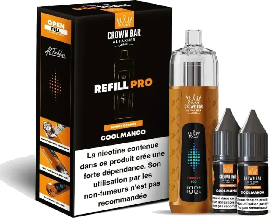 Kit rechargeable Al Fakher Crown Bar Refill Pro 30K Cool Mango, vue principale