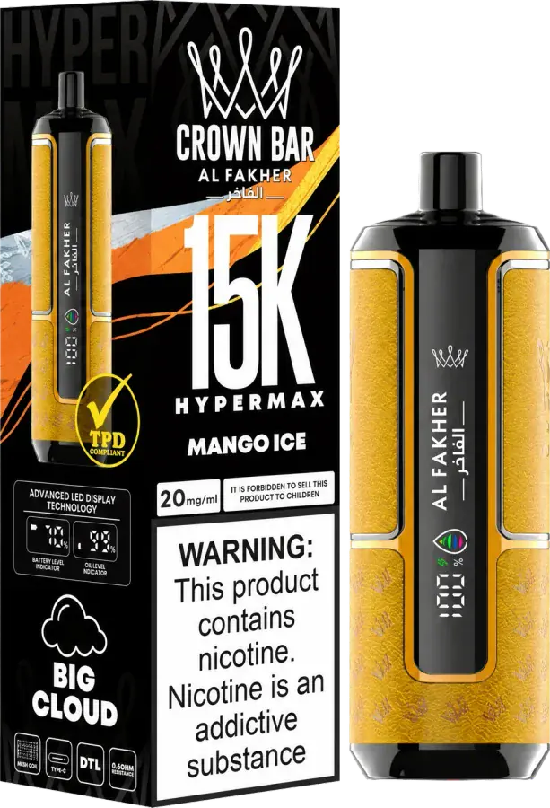 Puff rechargeable Al Fakher Crown Bar 15K Hyper Max, Mango Ice