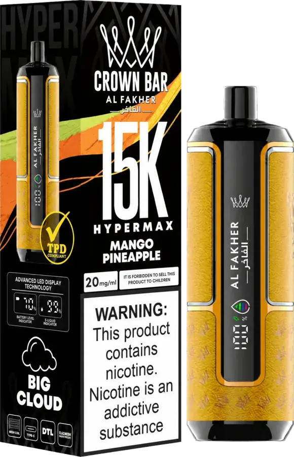 Puff rechargeable Al Fakher Crown Bar 15K Hyper Max, Mango Pineapple