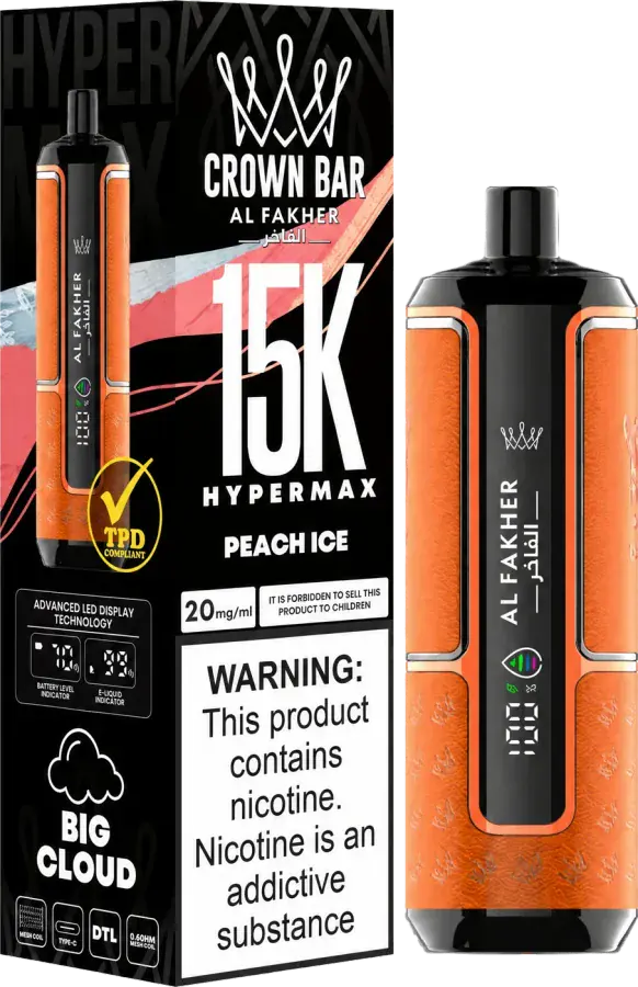 Puff rechargeable Al Fakher Crown Bar 15K Hyper Max, Peach Ice
