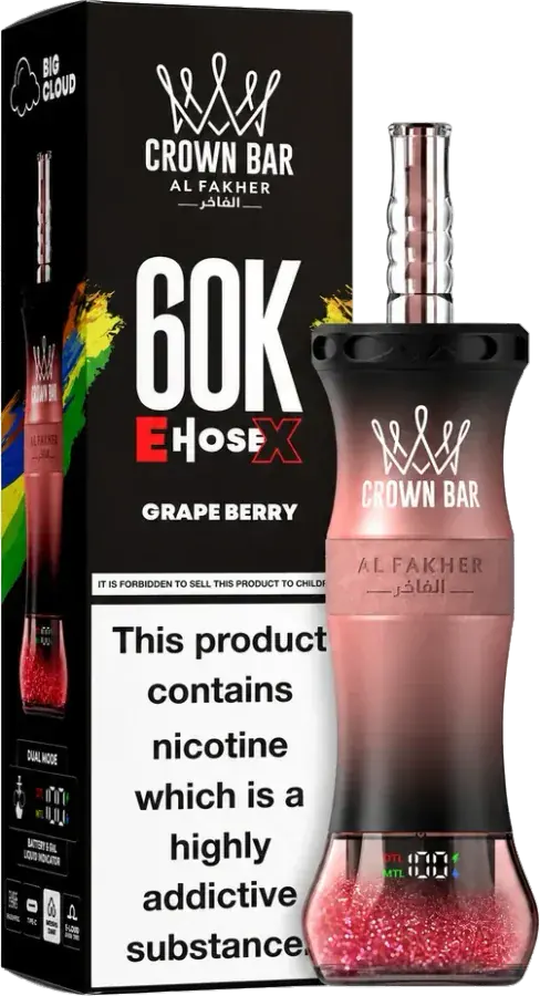 Puff rechargeable Al Fakher Crown Bar 60K E-Hose X, Grape Berry