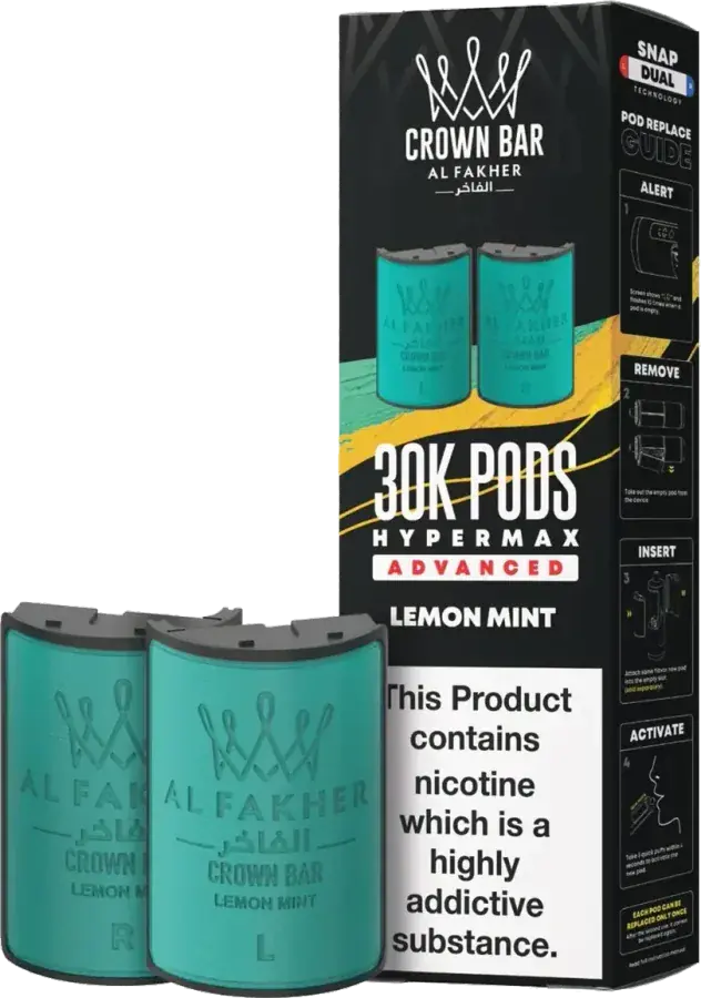 Cartouche de 2 ml Al Fakher Crown Bar 30K Hyper Max Advanced, Lemon Mint, vue principale