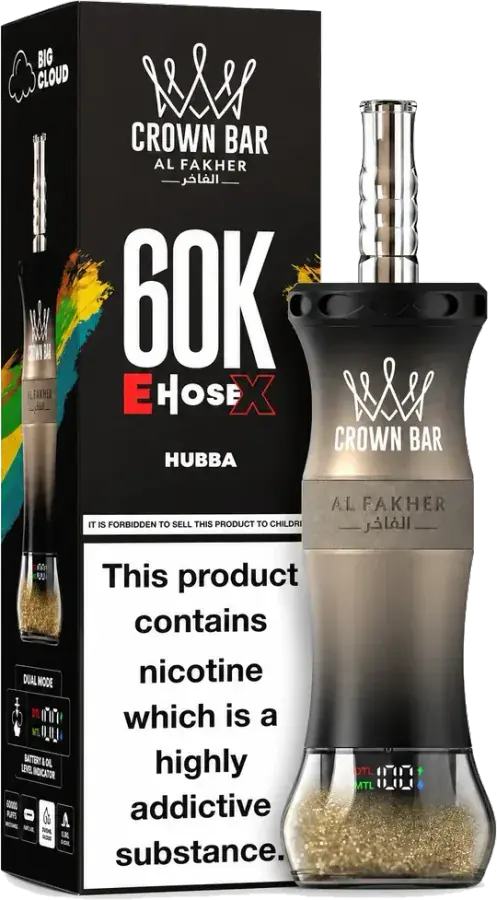 Puff rechargeable Al Fakher Crown Bar 60K E-Hose X, Hubba, vue principale