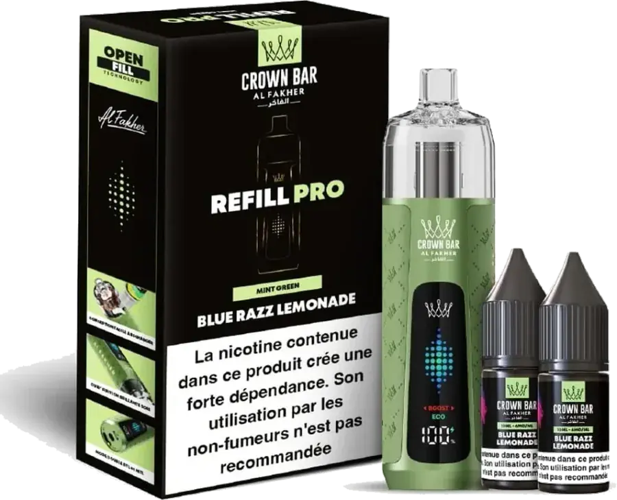 Kit rechargeable Al Fakher Crown Bar Refill Pro 30K Blue Razz Lemonade
