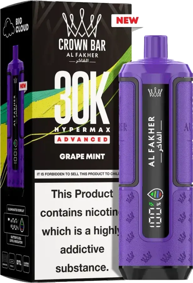 Puff rechargeable Al Fakher Crown Bar 30K Hyper Max Advanced, Grape Mint
