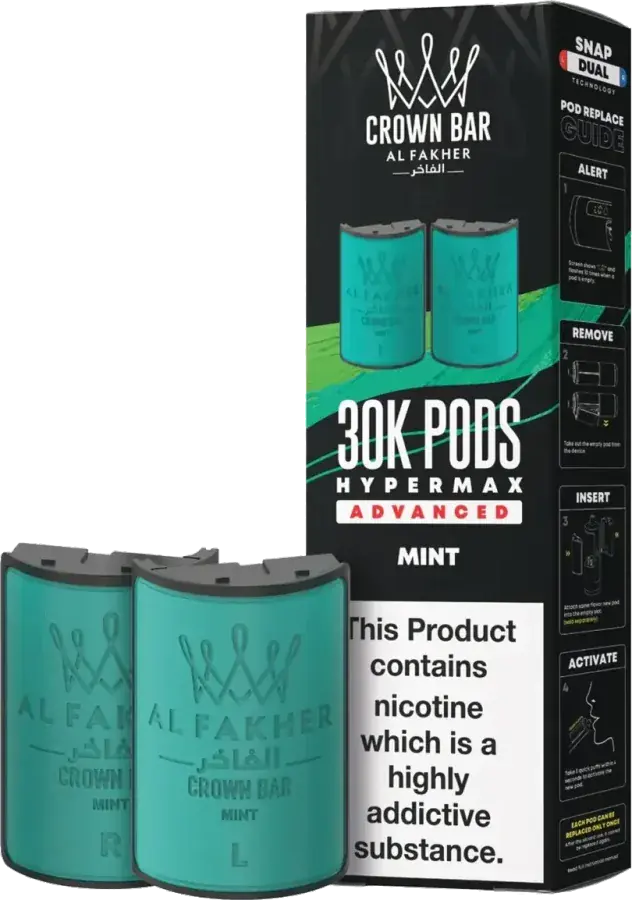 Cartouche de 2 ml Al Fakher Crown Bar 30K Hyper Max Advanced, Mint