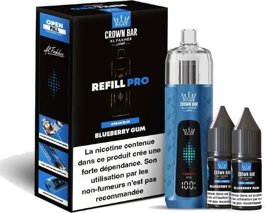 Kit rechargeable Al Fakher Crown Bar Refill Pro 30K Blueberry Gum