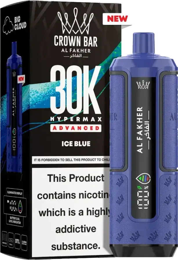 Puff rechargeable Al Fakher Crown Bar 30K Hyper Max Advanced, Ice Blue, vue principale