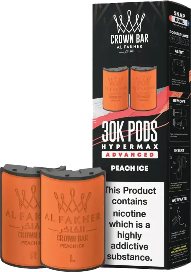 Cartouche de 2 ml Al Fakher Crown Bar 30K Hyper Max Advanced, Peach Ice, vue principale