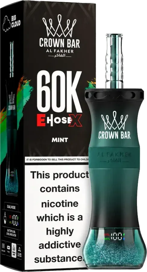 Puff rechargeable Al Fakher Crown Bar 60K E-Hose X, Mint