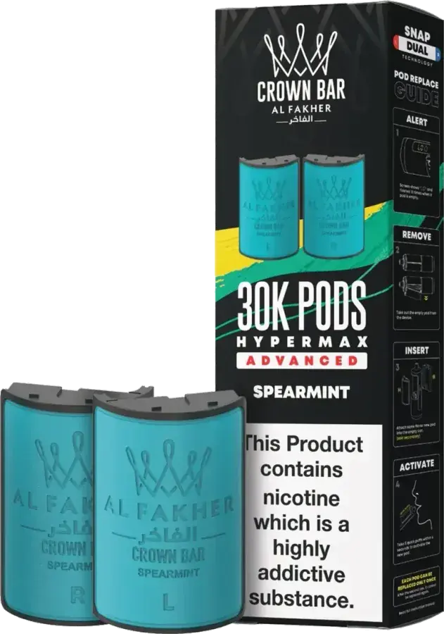 Cartouche de 2 ml Al Fakher Crown Bar 30K Hyper Max Advanced, Spearmint, vue principale
