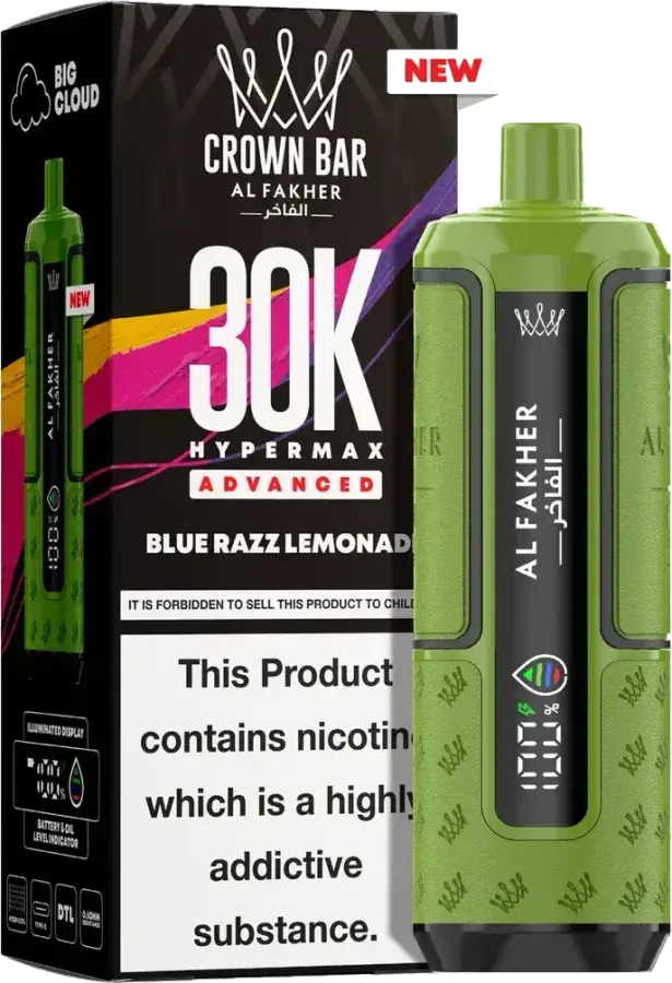 Puff rechargeable Al Fakher Crown Bar 30K Hyper Max Advanced, Blue Razz Lemonade