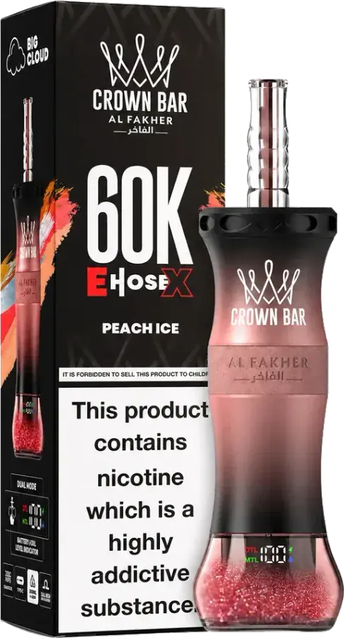 Puff rechargeable Al Fakher Crown Bar 60K E-Hose X, Peach Ice
